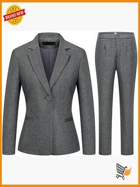2 Piece Business Suit Pant Set Slim Fit Blazer Jacket Lady Office Work